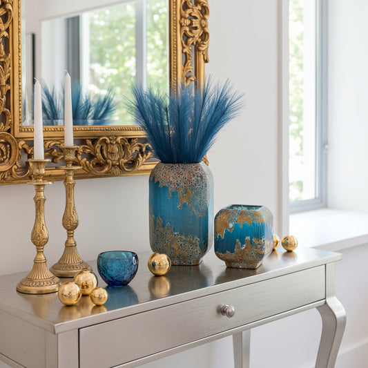 Volcanic Lava Tall Planter Vase Blue/Gold