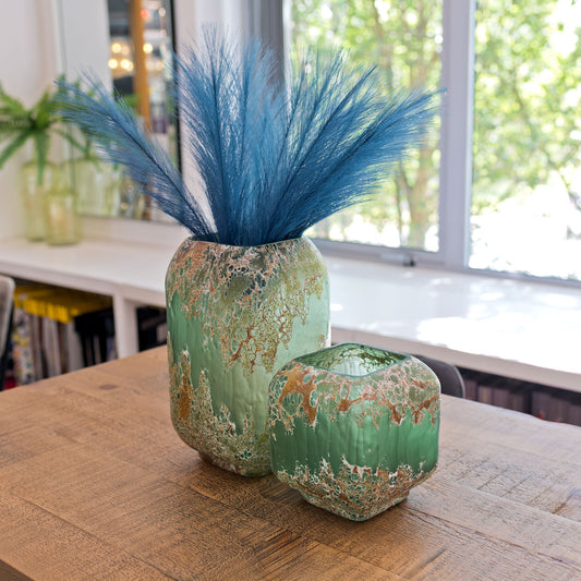 Volcanic Lava Tall Planter Vase Green/Gold