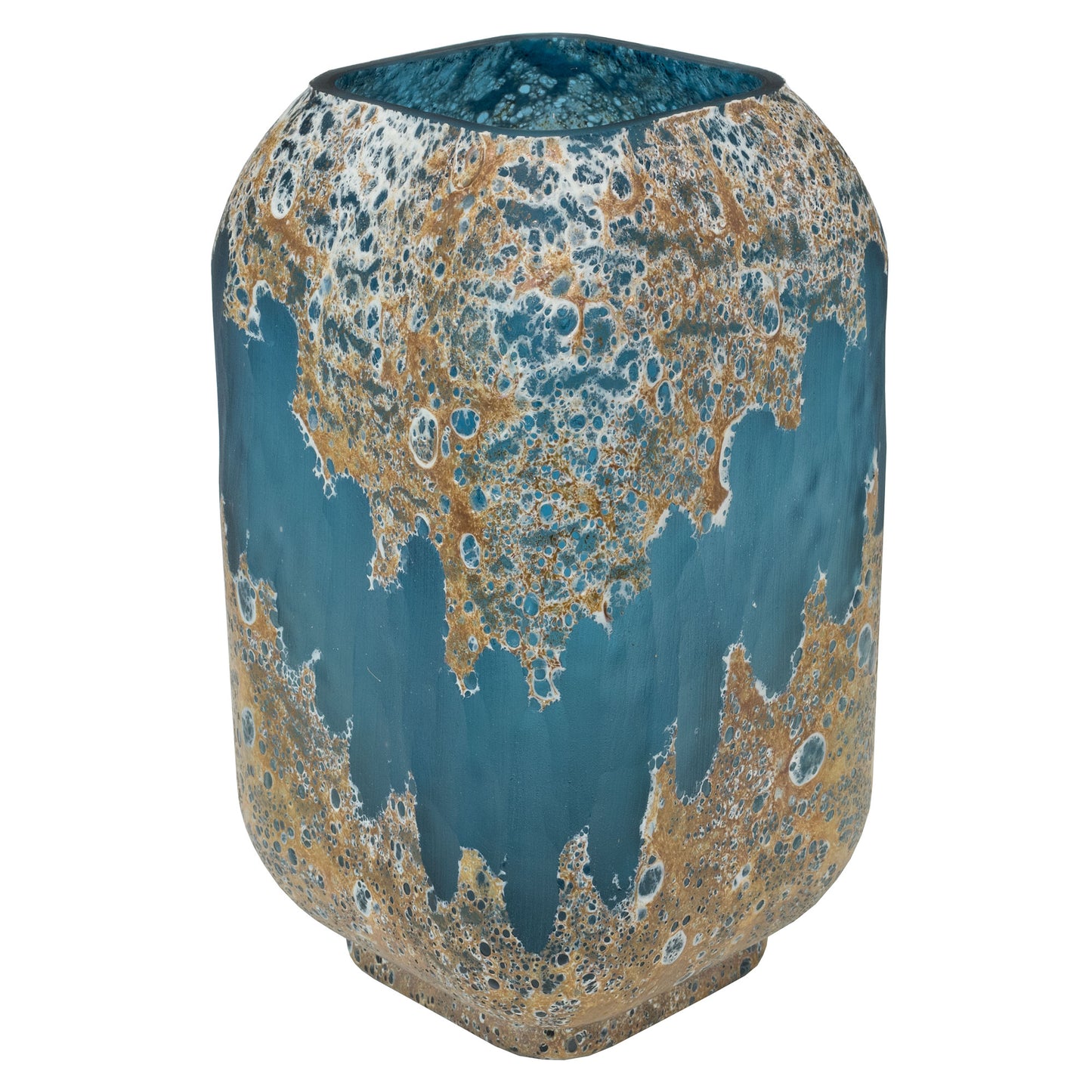Volcanic Lava Tall Planter Vase Blue/Gold