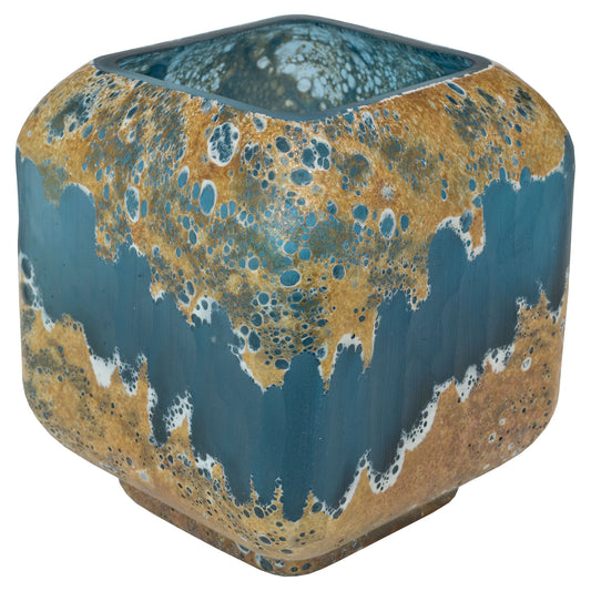 Volcanic Lava Cube Vase Blue/Gold