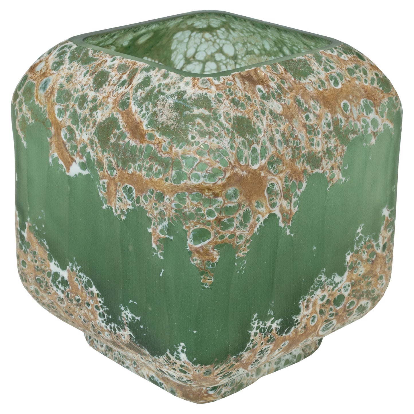 Volcanic Lava Cube Vase Green/Gold