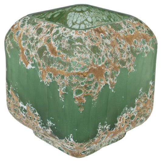 Volcanic Lava Cube Vase Green/Gold