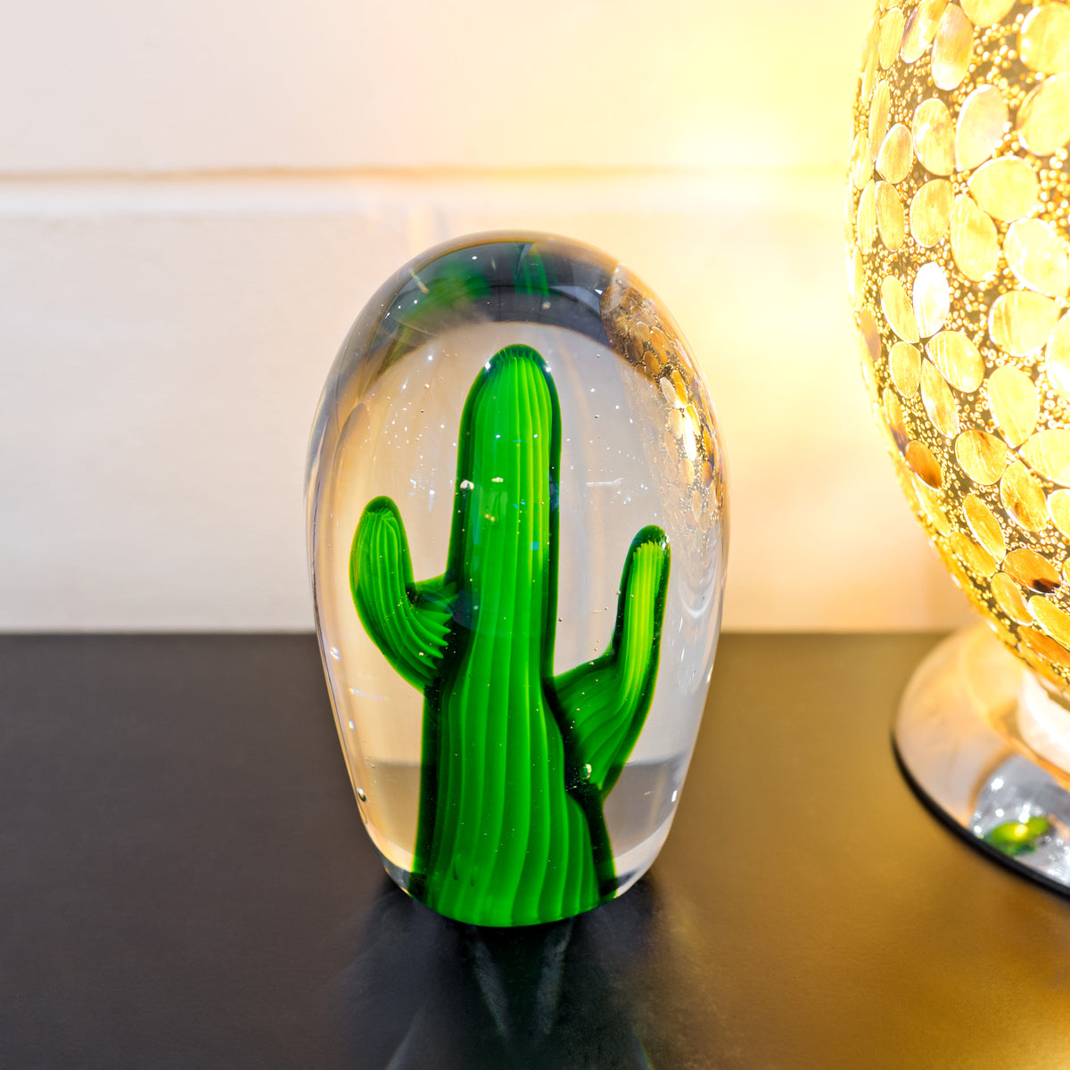 Green Cactus in Glass Ornament – 16cm