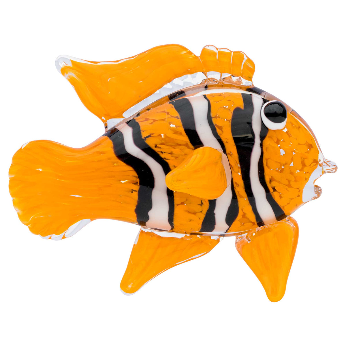 Handmade Glass Clown Fish Ornament – Orange & White Decorative Figurine