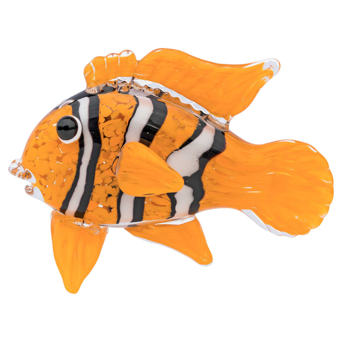 Handmade Glass Clown Fish Ornament – Orange & White Decorative Figurine