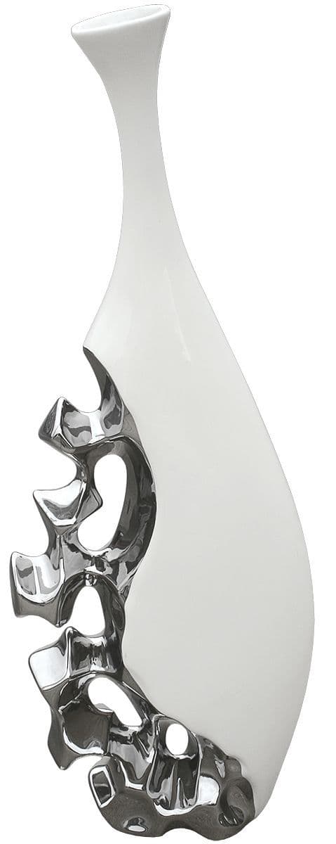 Large Emmentaler Tall Vase - White & Silver
