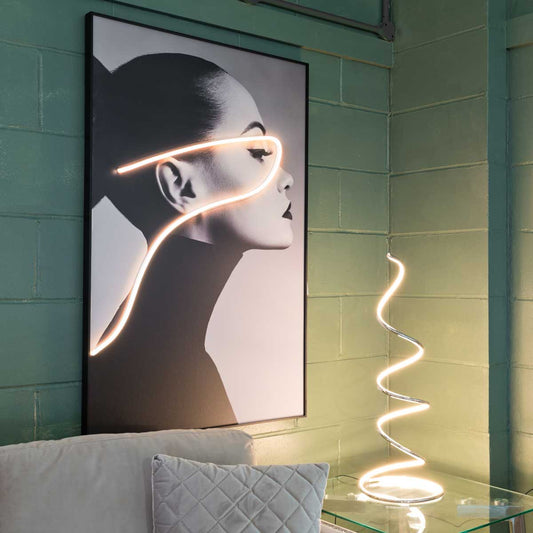 Contemporary LED Chrome Spiral Floor/Table Lamp - Snake Style - 80cm High