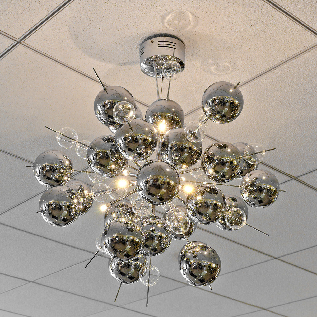 Chrome Bauble 10 Light Chandelier – Modern Sputnik Ceiling Light 60cm