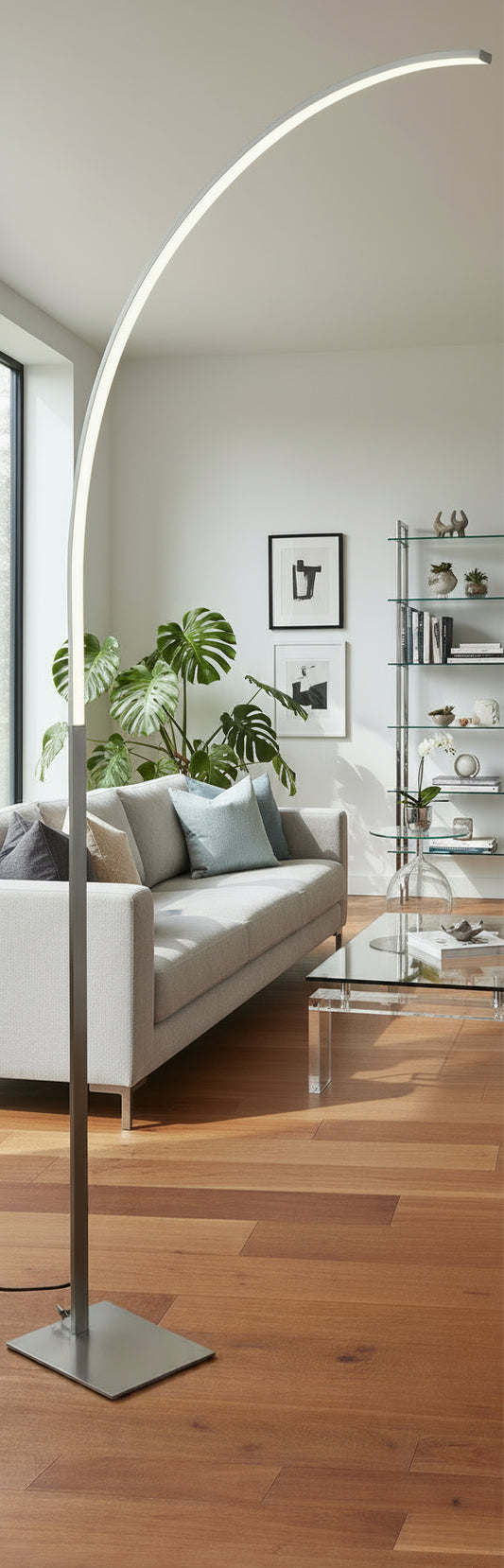 LED Curved Floor Lamp - 150cm Silver or Black