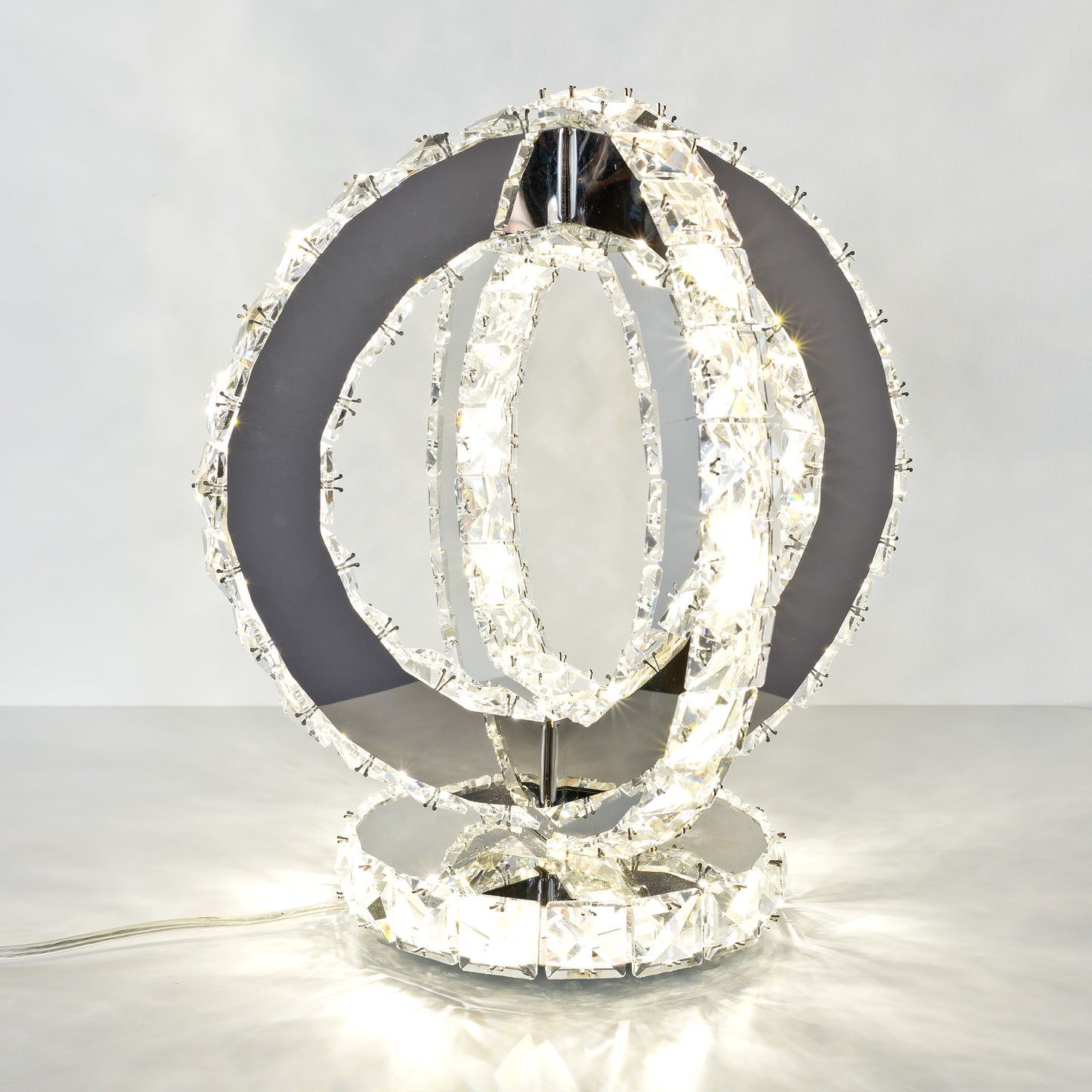 Mirrored Glass Crystal Double Ring Table lamp