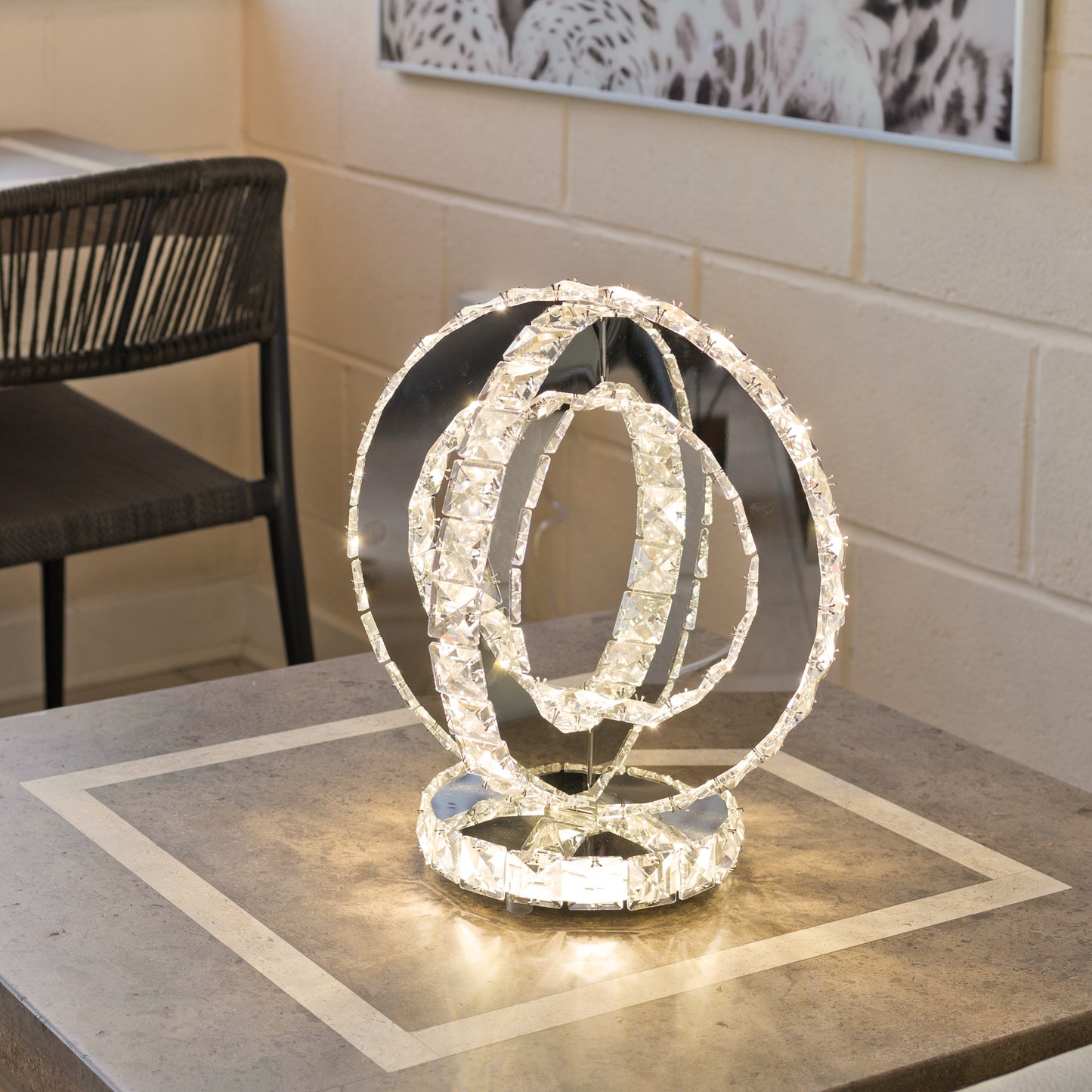 Mirrored Glass Crystal Double Ring Table lamp