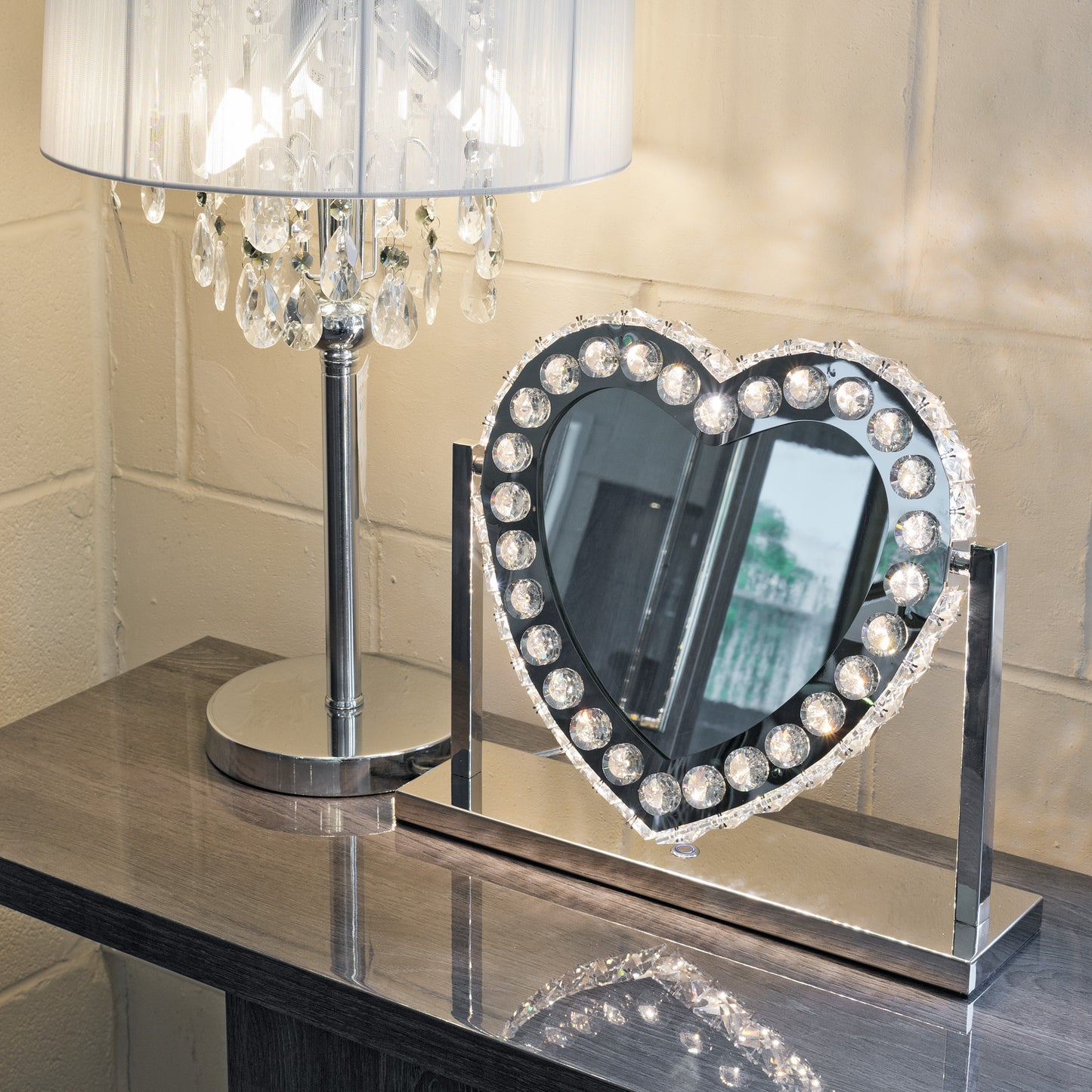 Mirrored Glass Crystal Heart Table lamp
