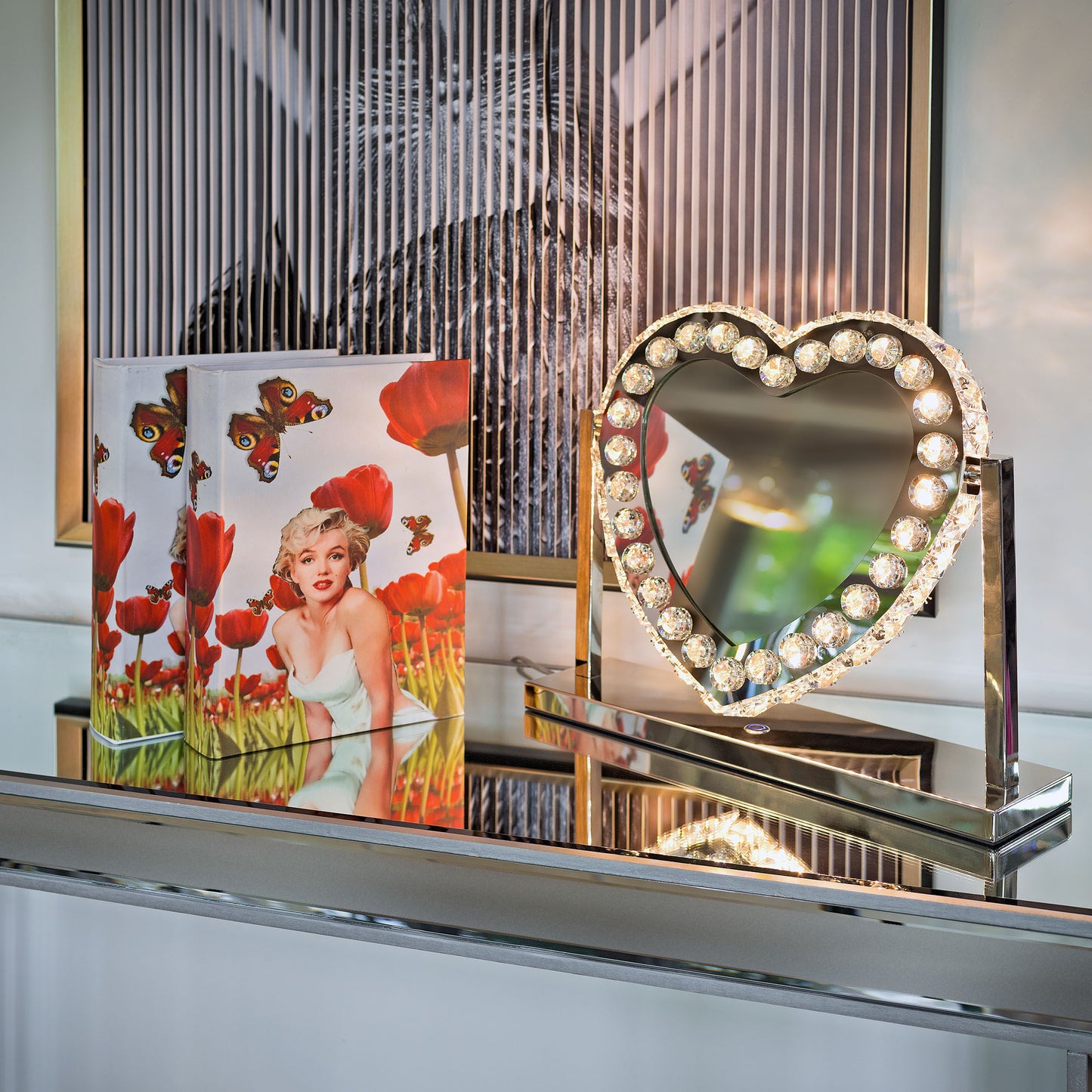 Mirrored Glass Crystal Heart Table lamp