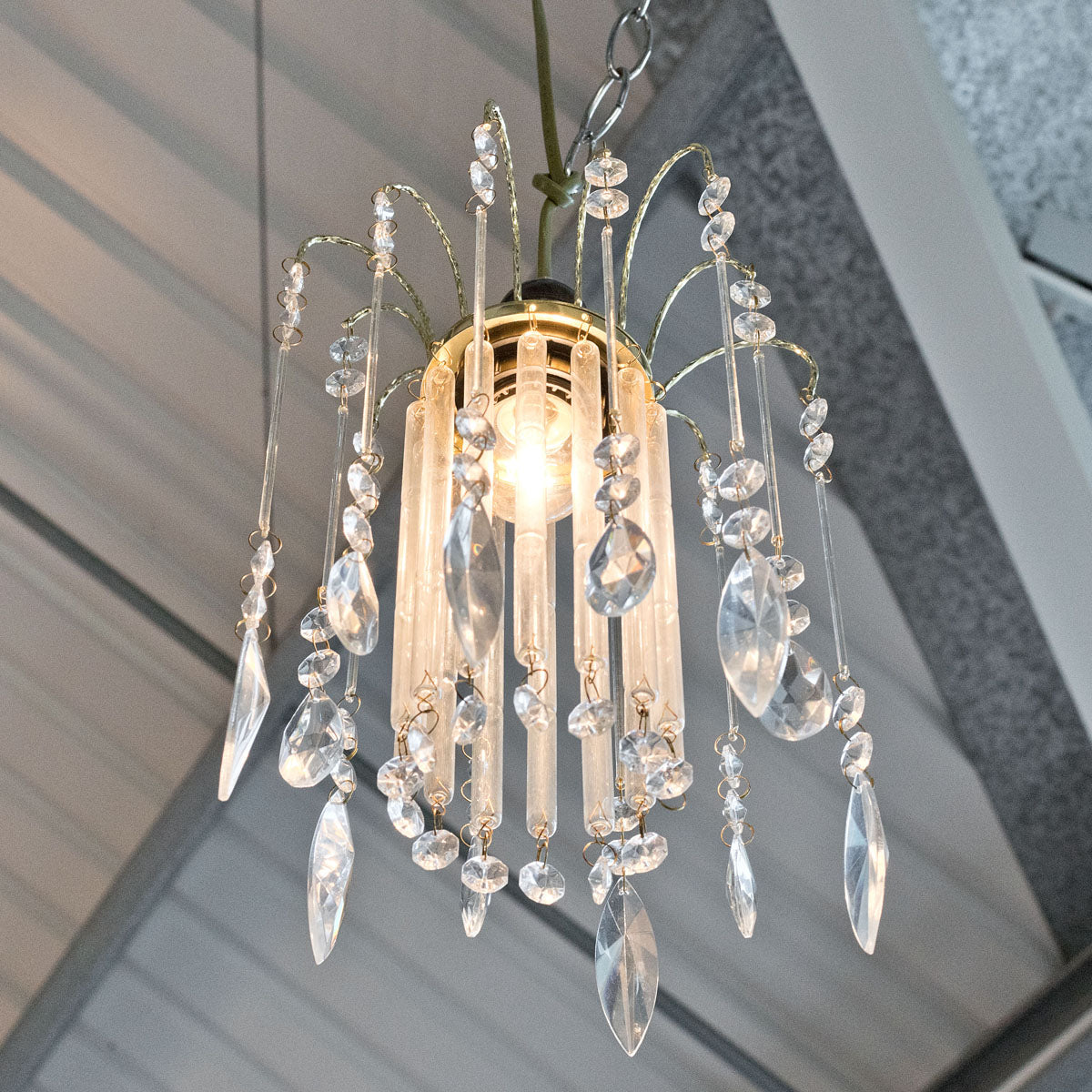 Clear Glass & Gold Acrylic Pendant Light Shade – 25cm