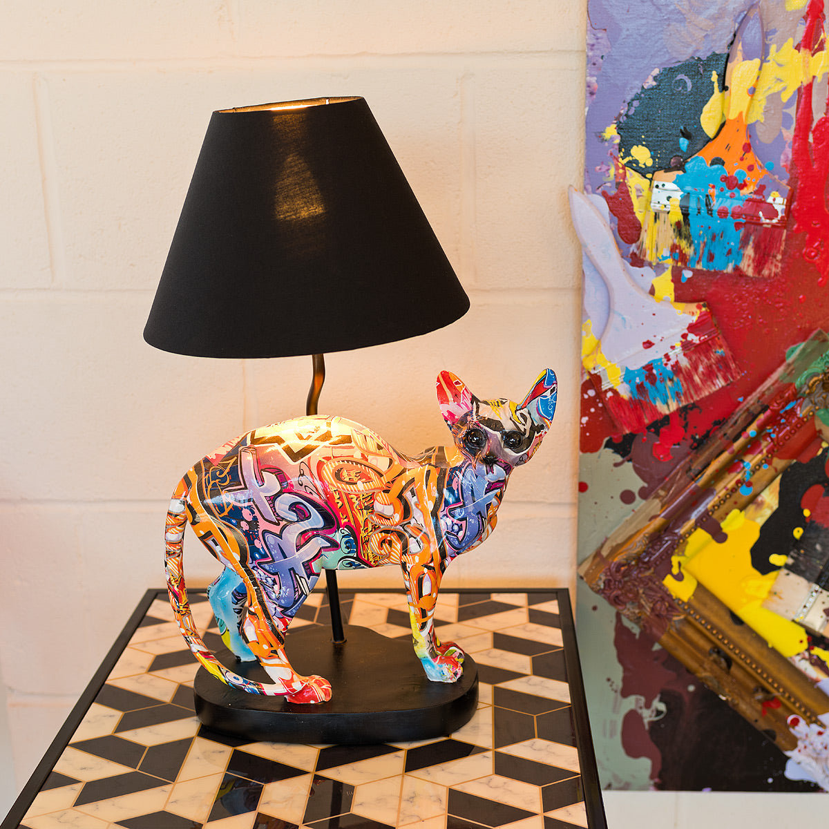 Graffiti painted standing Cat - Table lamp
