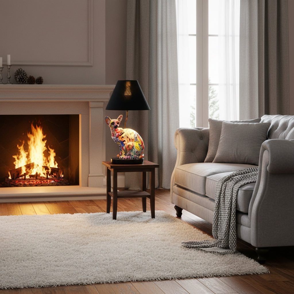 Graffiti painted sitting Cat - Table lamp