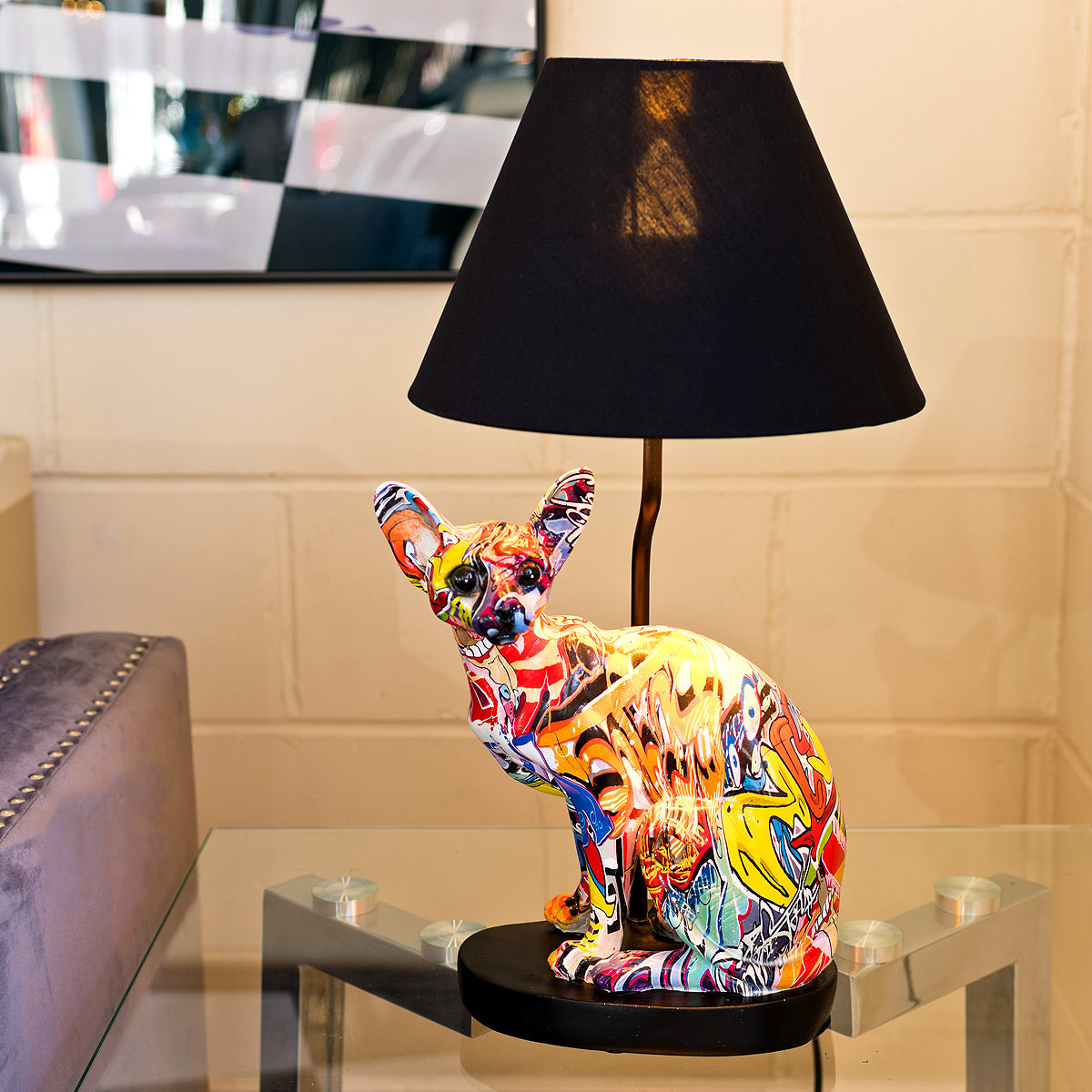 Graffiti painted sitting Cat - Table lamp