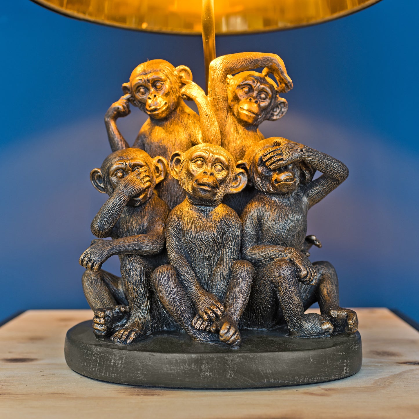 Monkey Table Lamp - See/Hear/Speak No Evil Black/Gold shade