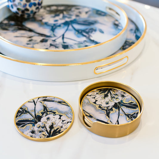 White Flower Round Coasters