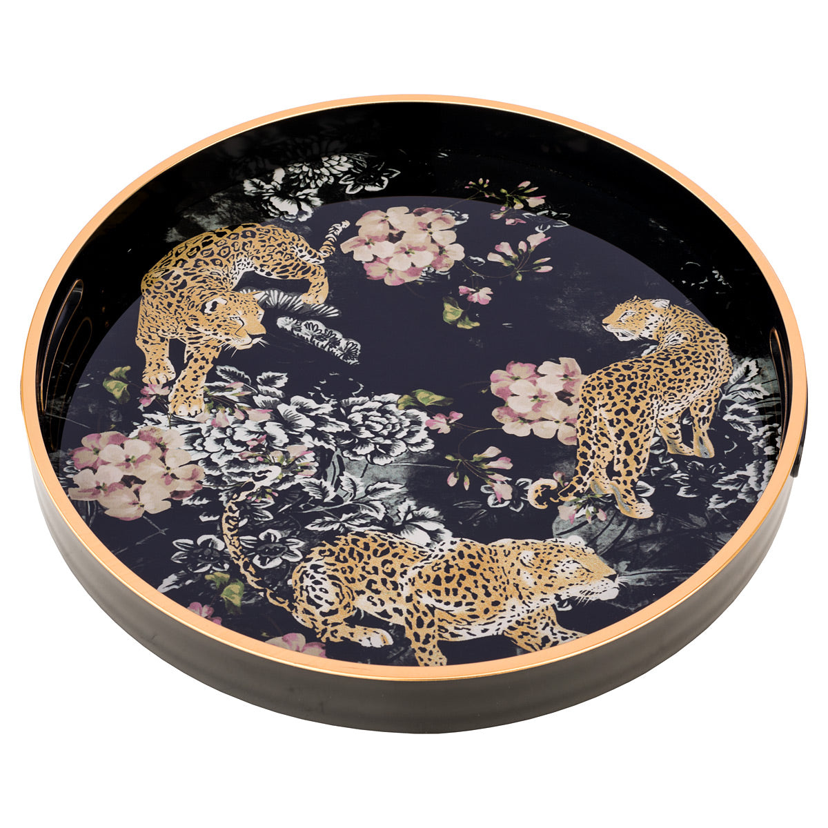 Circular Tray With Leopard Design-Serving Trays