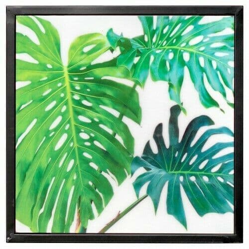 Nest of 3 Tall Tables - Green Leaf Design - Acrylic Top - Black Frame