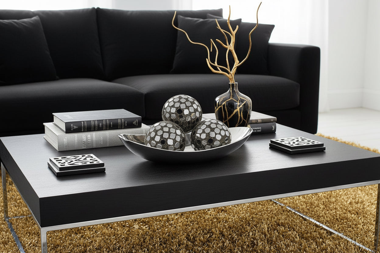 Black & Gold Tile Balls 10.5cm - Set of 3