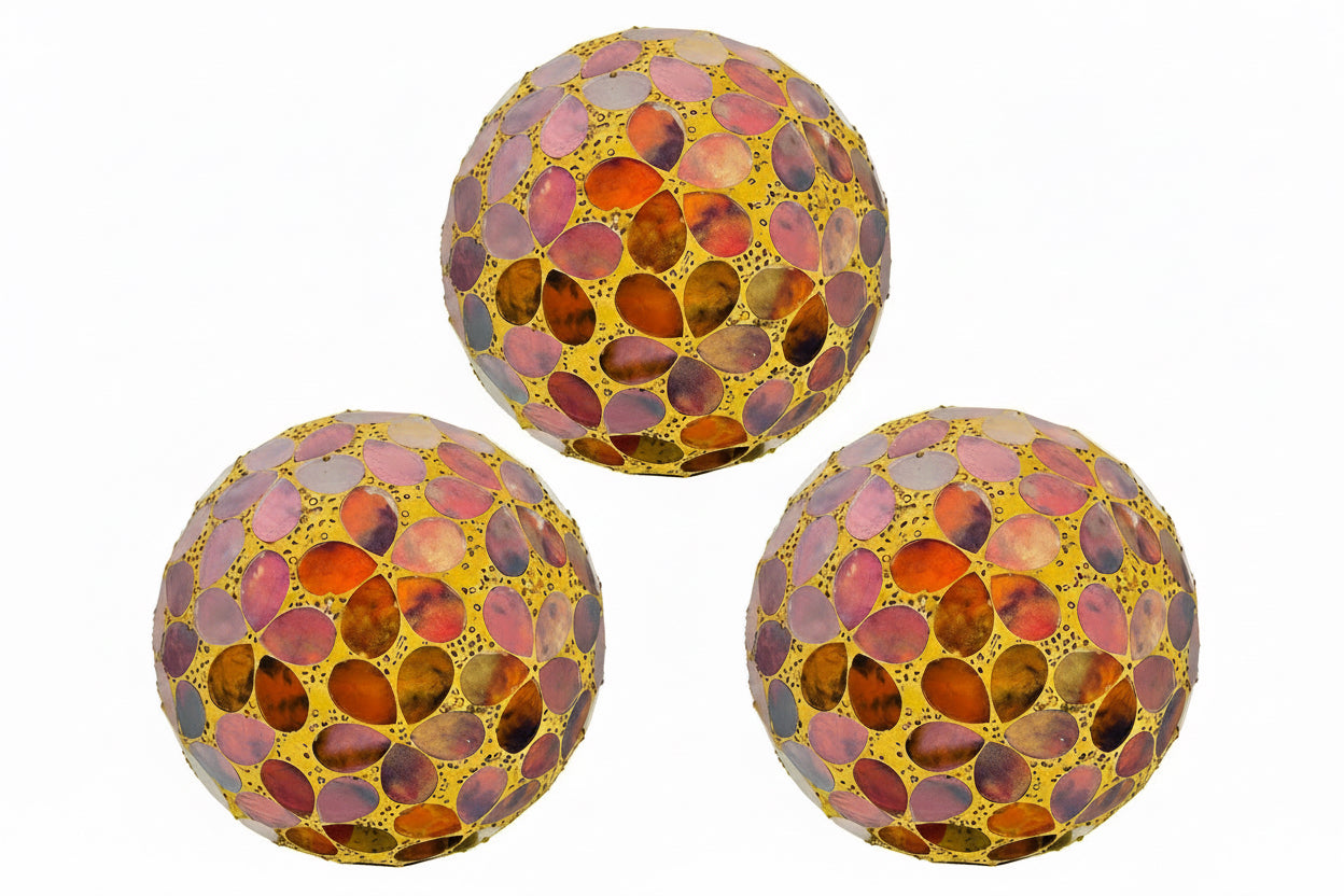 Brown Autumn Flower Tile Balls 10.5cm - Set of 3
