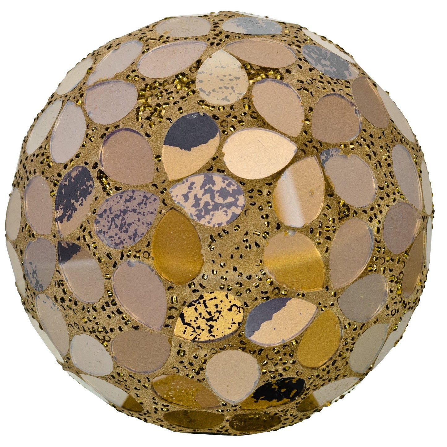 Gold Autumn Flower Tile Balls 10.5cm - Set of 3